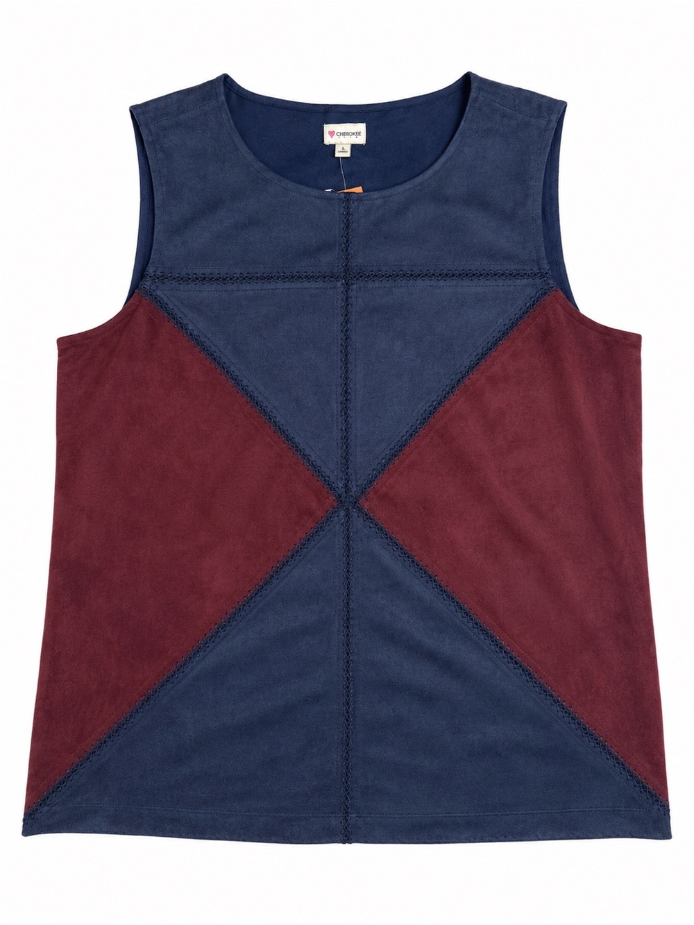 Cremieux Faux Suede Colorblock Sleeveless Blouse Navy Burgundy S Elevated Office